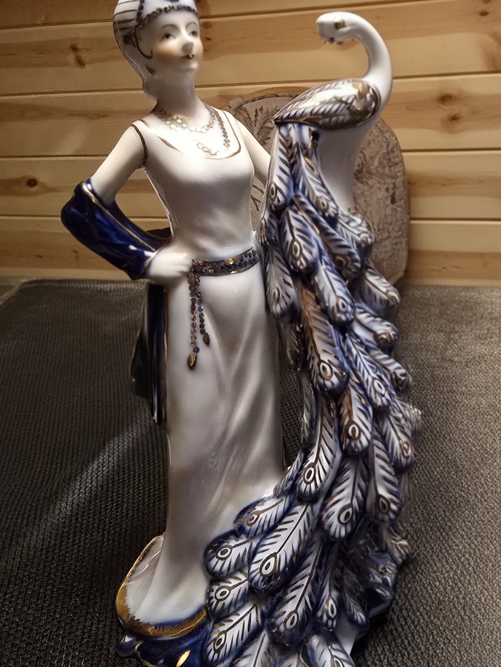 KPM Berlin White Porcelain Figurine with Blue and Gold Peacock